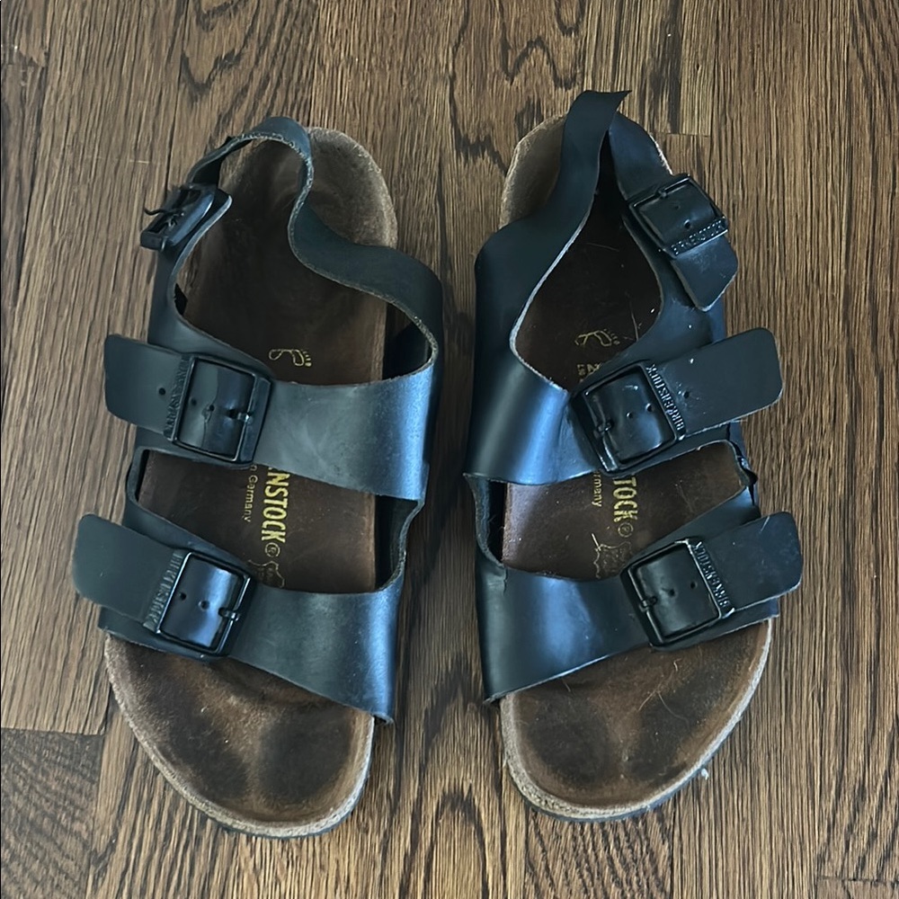 Birkenstock Black Leather Buckle Sandals